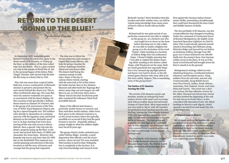 A Dispatches Magazine feature spread titled Return to the Desert